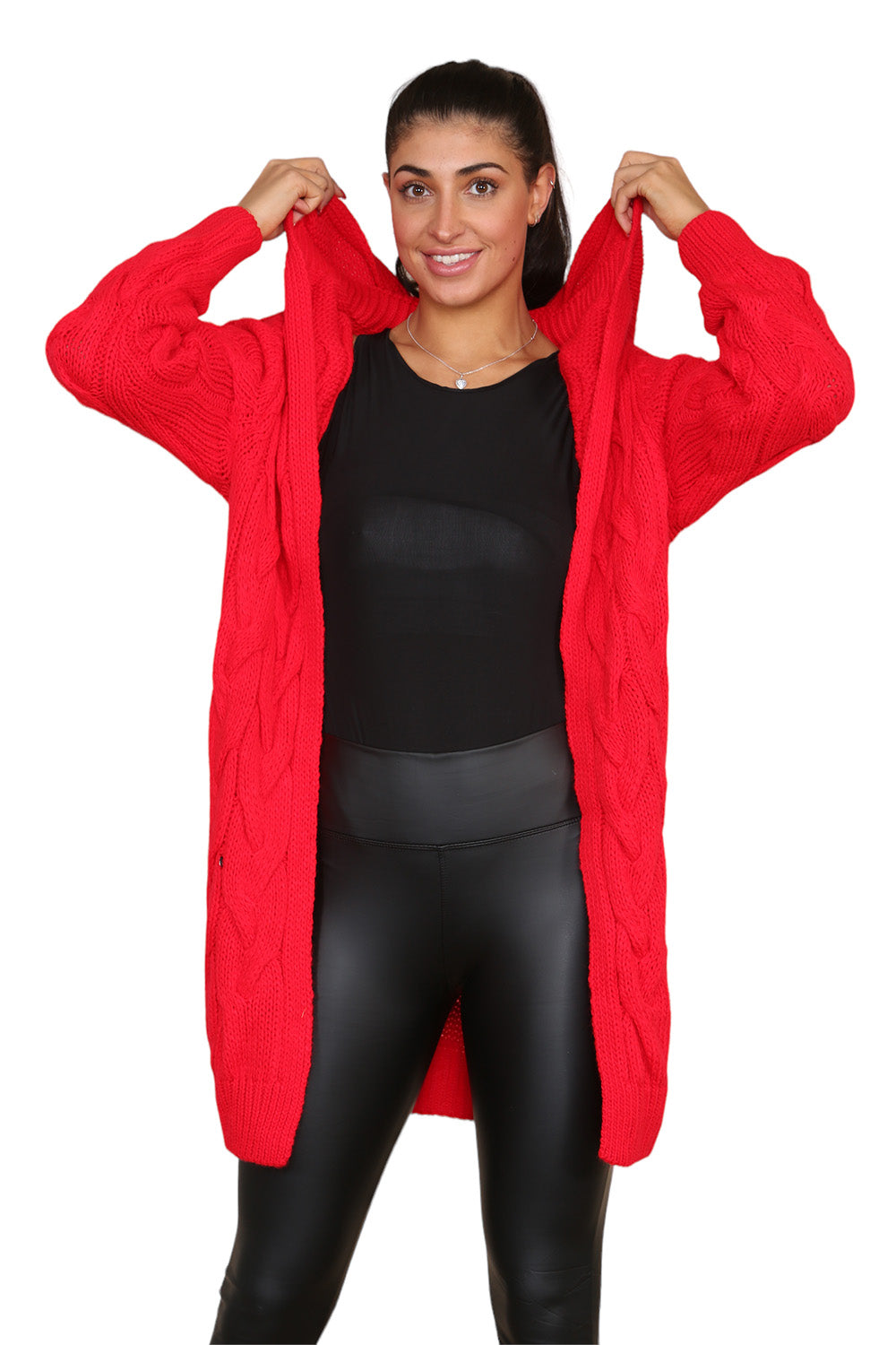 Sky Blue Knitted Cables Hooded Long Over Sized Cardigan For Women S/M - Dropwear