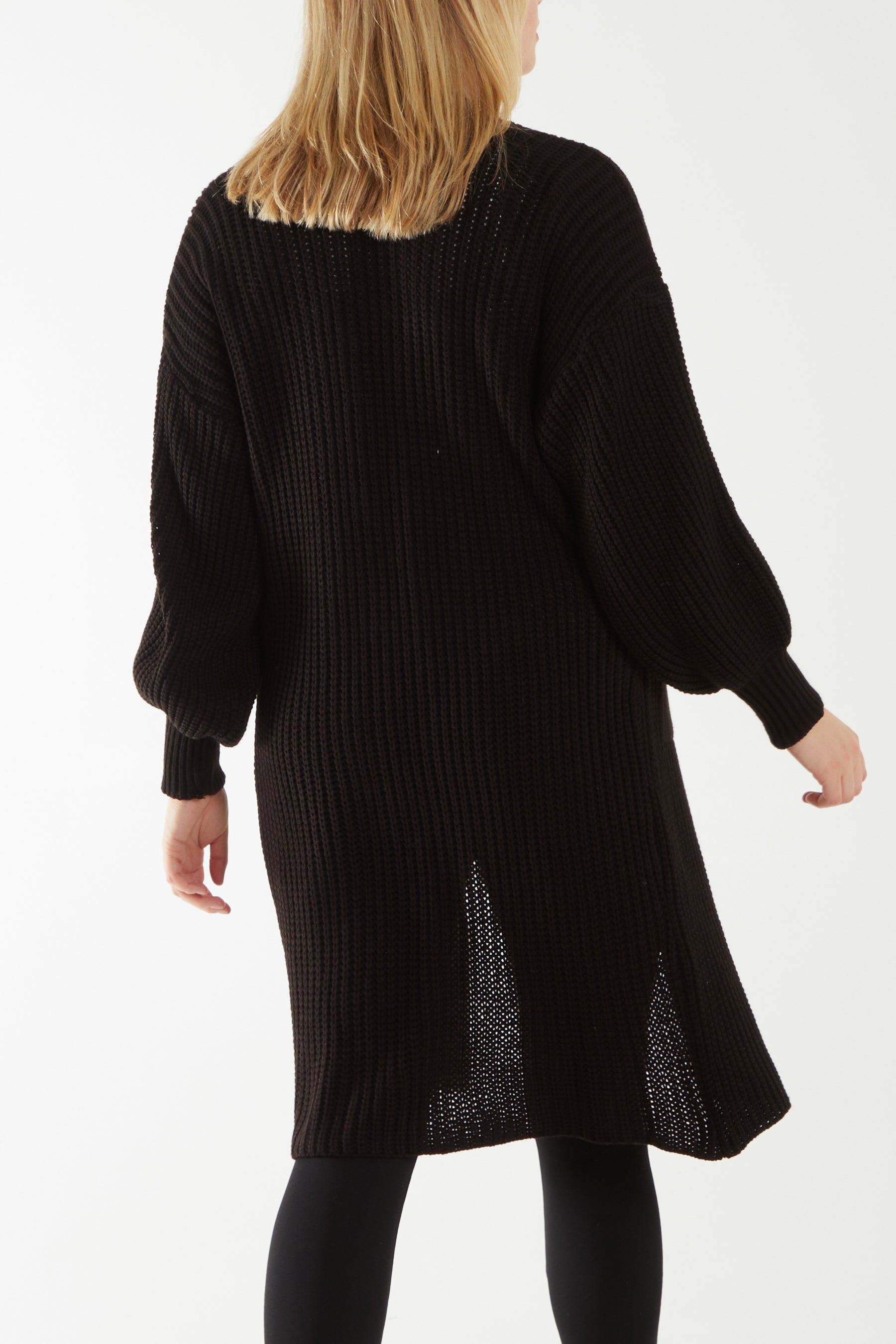 Open Front Balloon Long Sleeve Cardigan