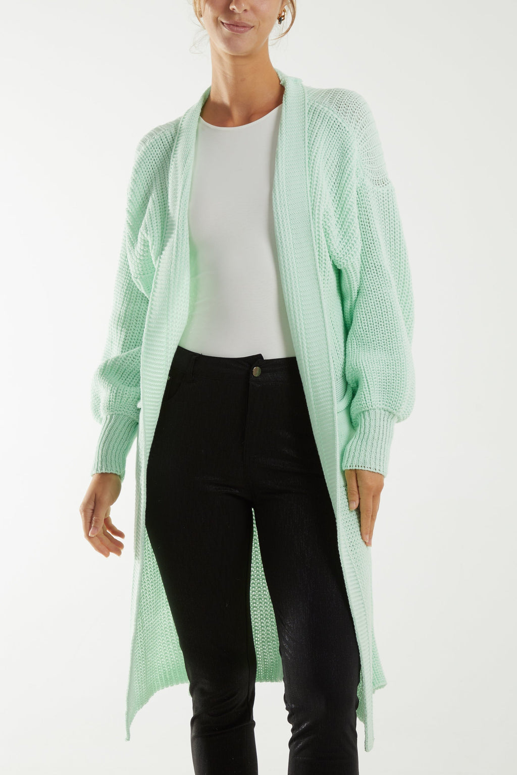 Open Front Balloon Long Sleeve Cardigan
