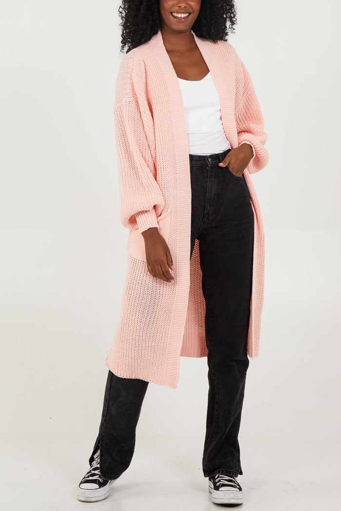 Open Front Balloon Long Sleeve Cardigan