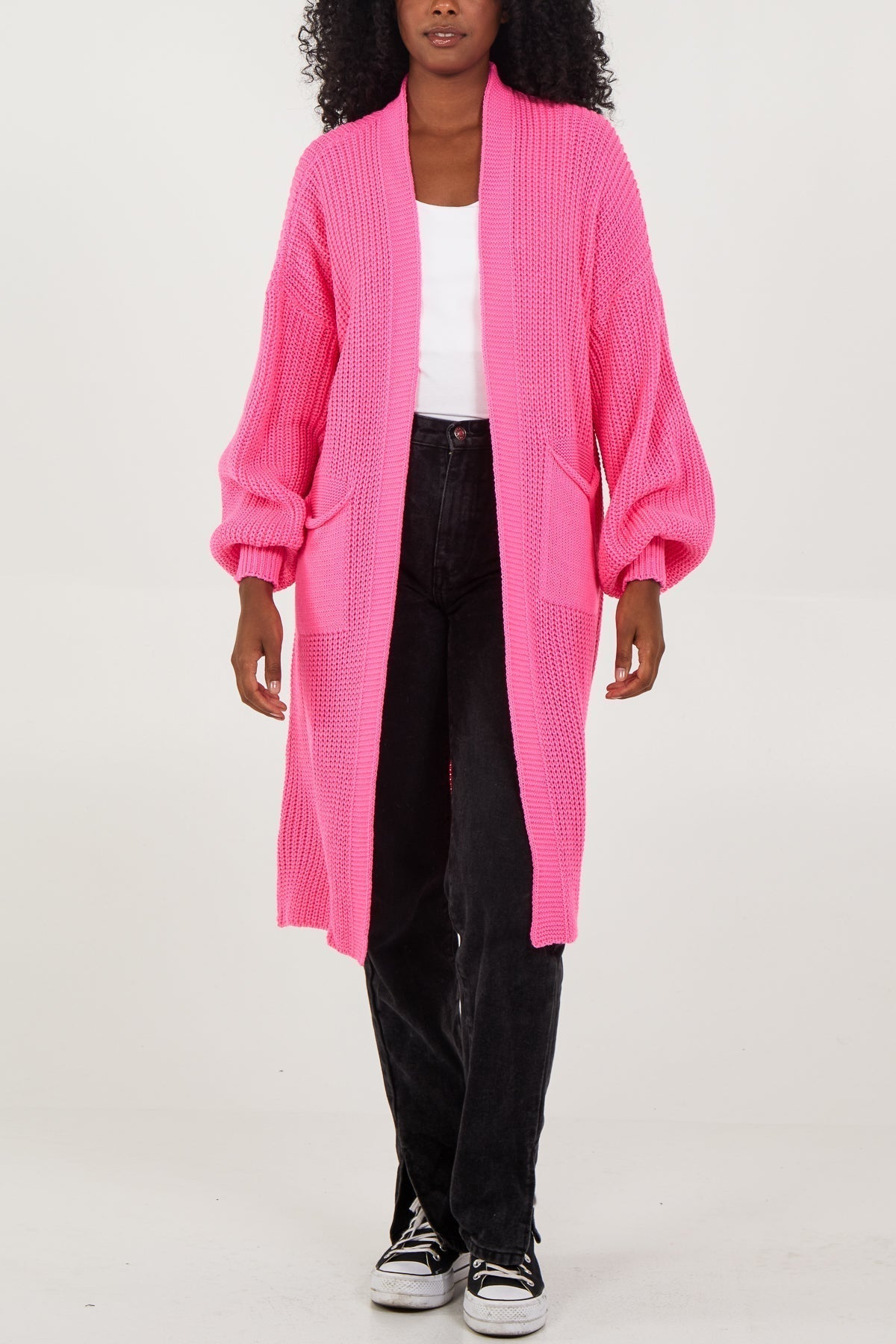 Open Front Balloon Long Sleeve Cardigan