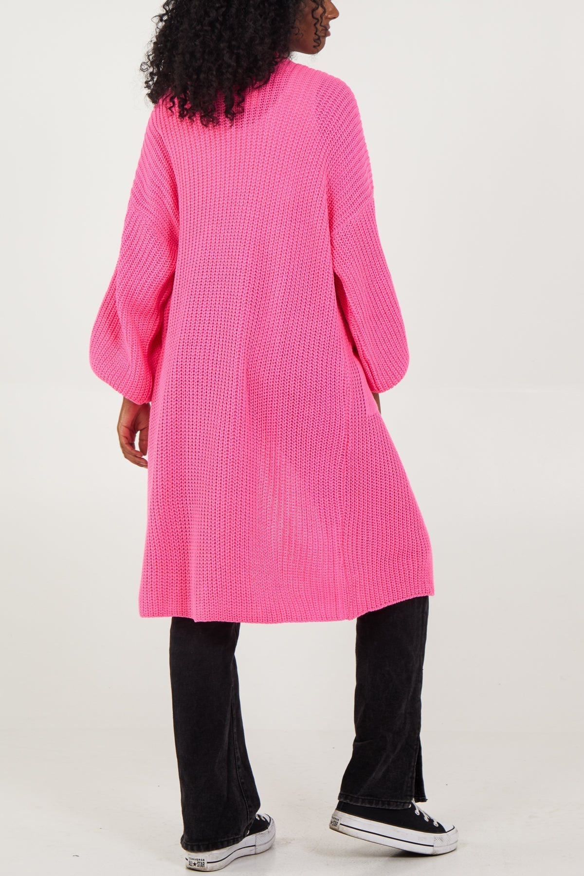 Open Front Balloon Long Sleeve Cardigan