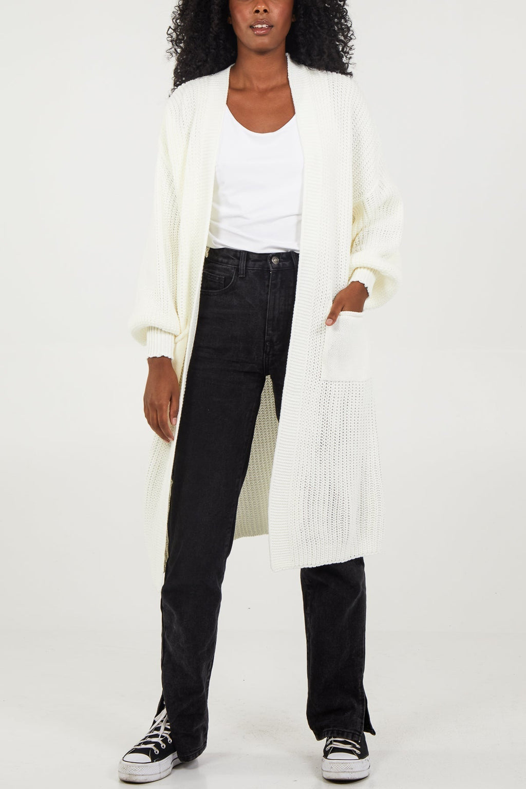 Open Front Balloon Long Sleeve Cardigan
