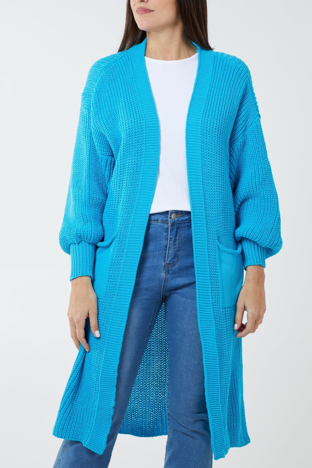 Open Front Balloon Long Sleeve Cardigan