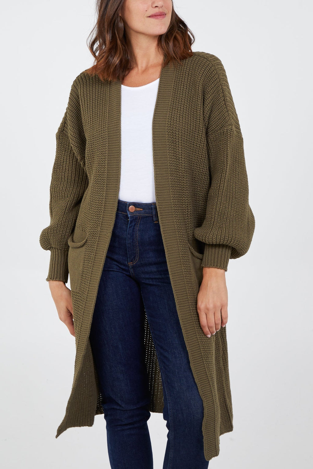 Open Front Balloon Long Sleeve Cardigan