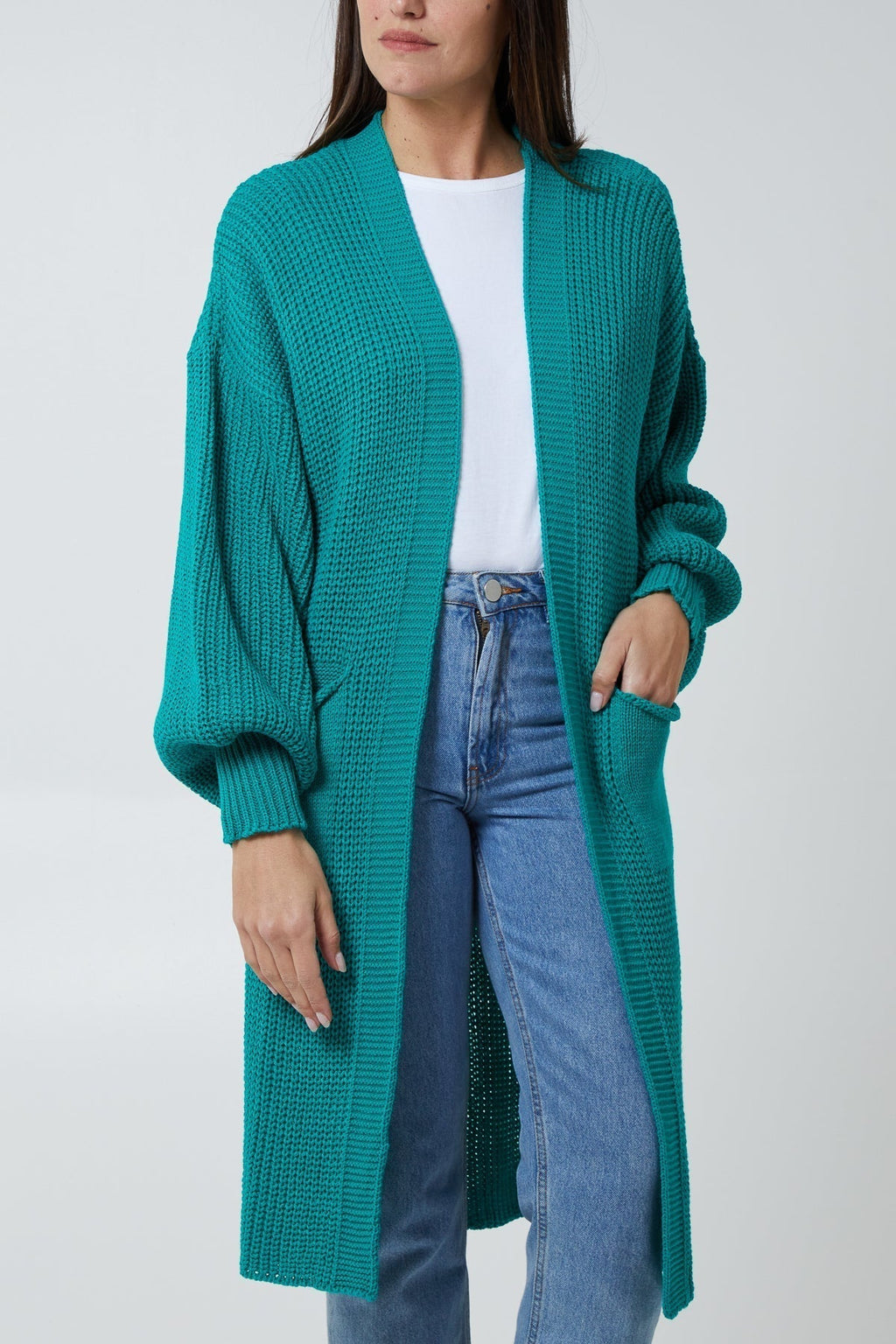 Open Front Balloon Long Sleeve Cardigan