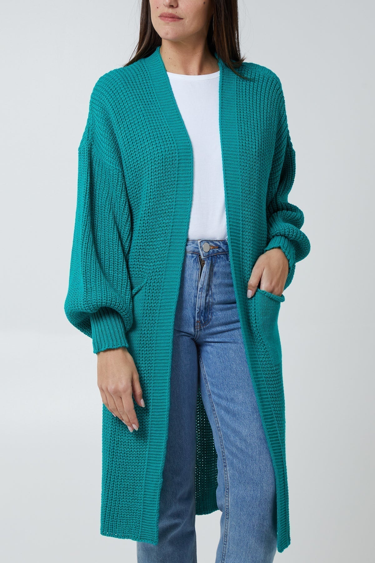Open Front Balloon Long Sleeve Cardigan