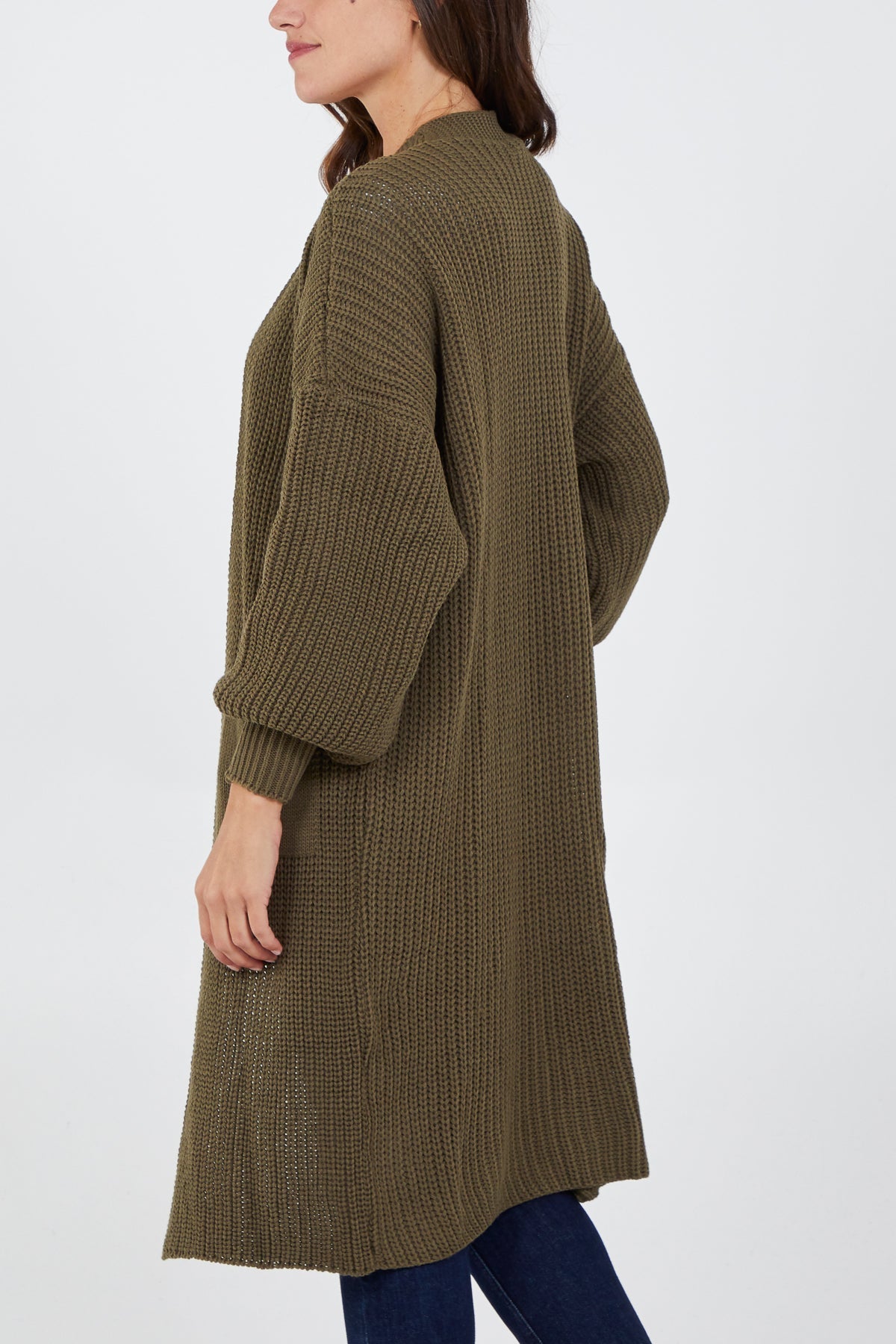 Open Front Balloon Long Sleeve Cardigan