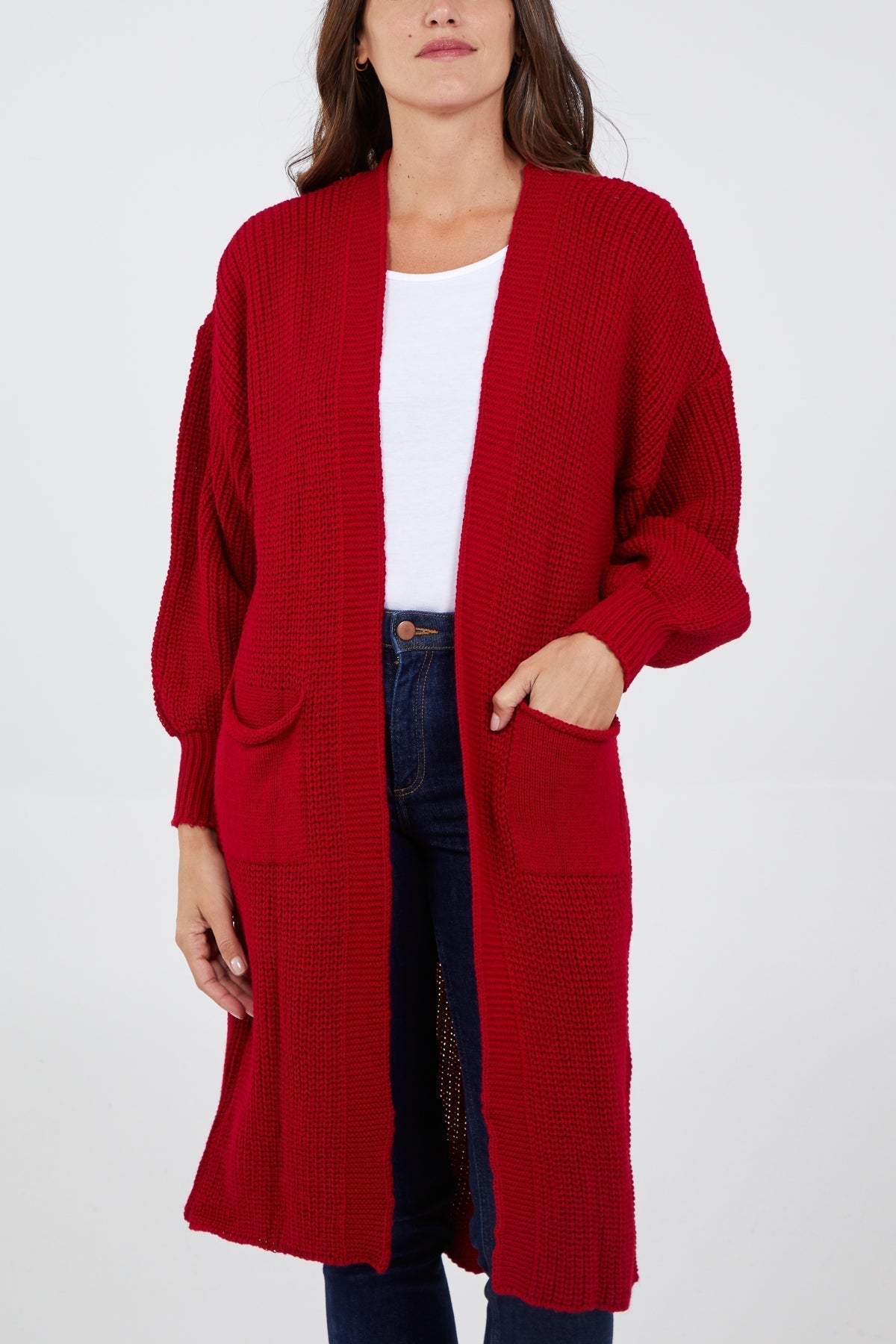 Open Front Balloon Long Sleeve Cardigan