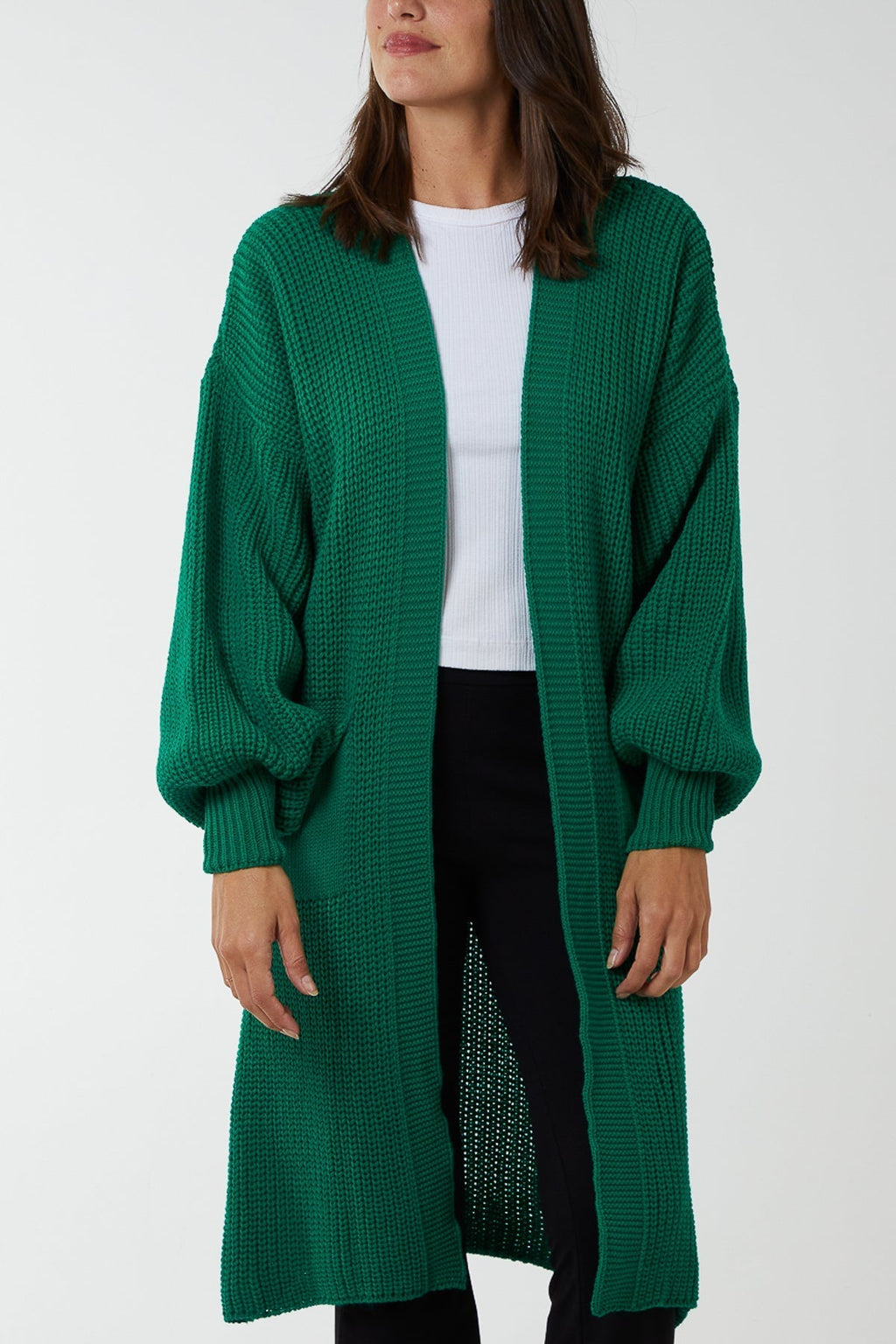 Open Front Balloon Long Sleeve Cardigan