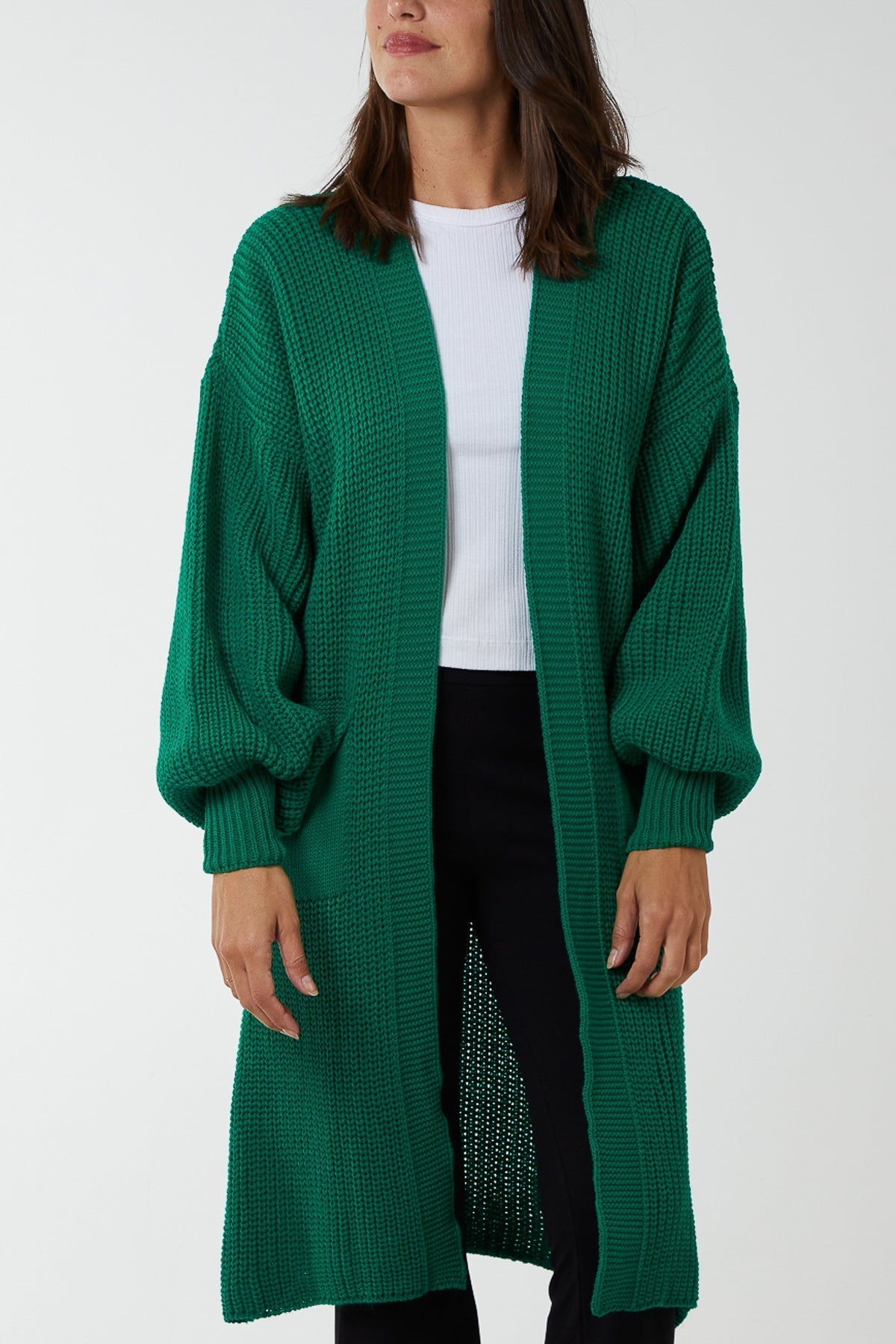 Open Front Balloon Long Sleeve Cardigan