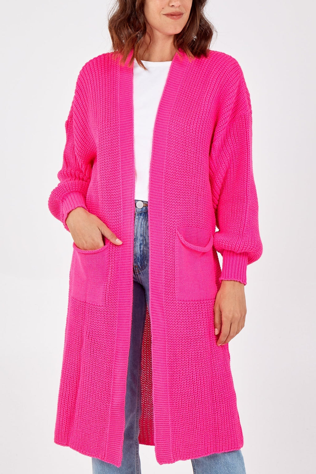 Open Front Balloon Long Sleeve Cardigan