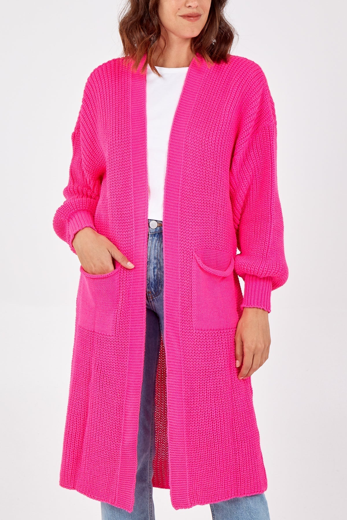 Open Front Balloon Long Sleeve Cardigan