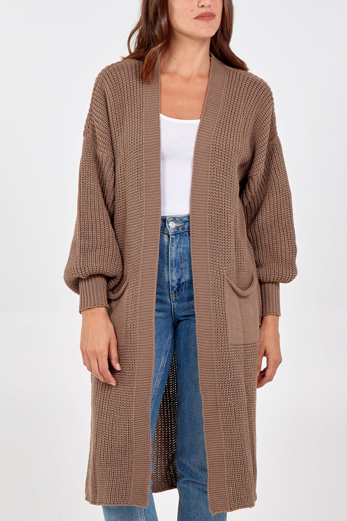Open Front Balloon Long Sleeve Cardigan