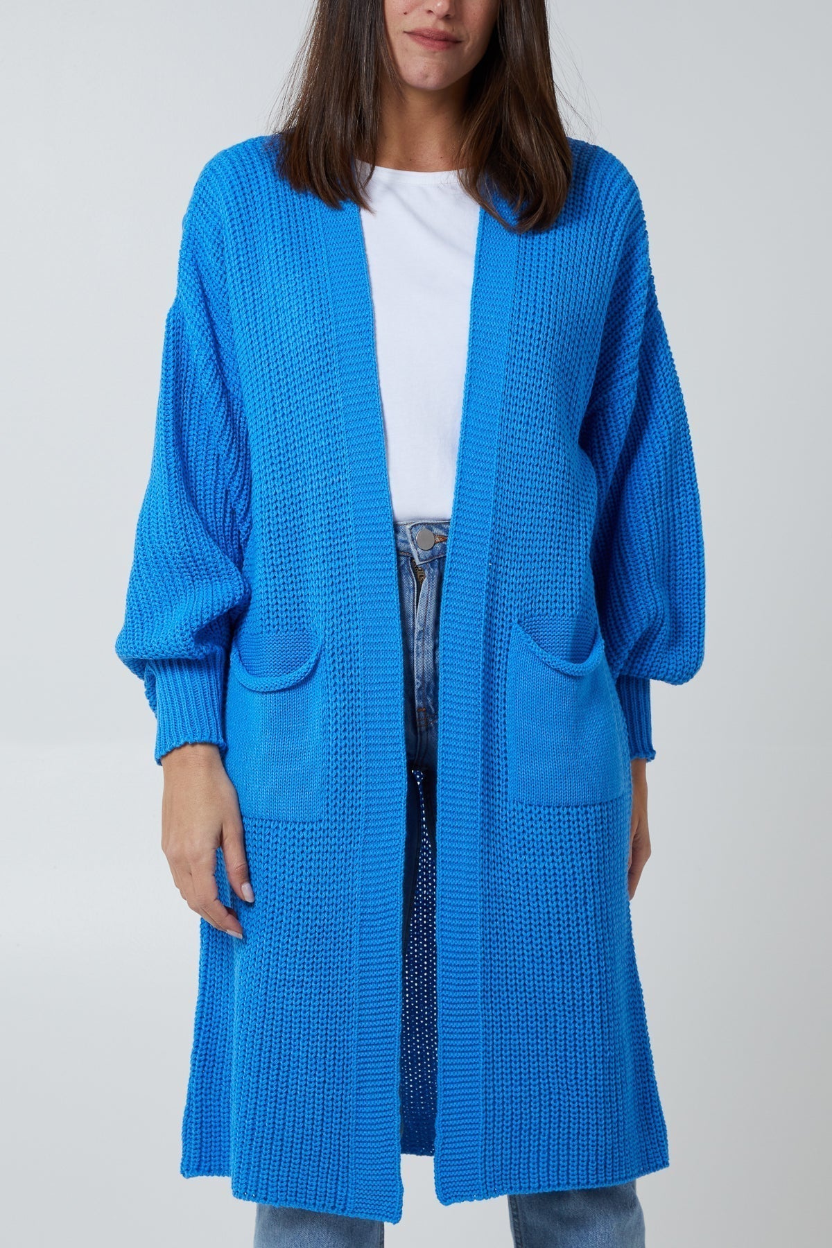 Open Front Balloon Long Sleeve Cardigan