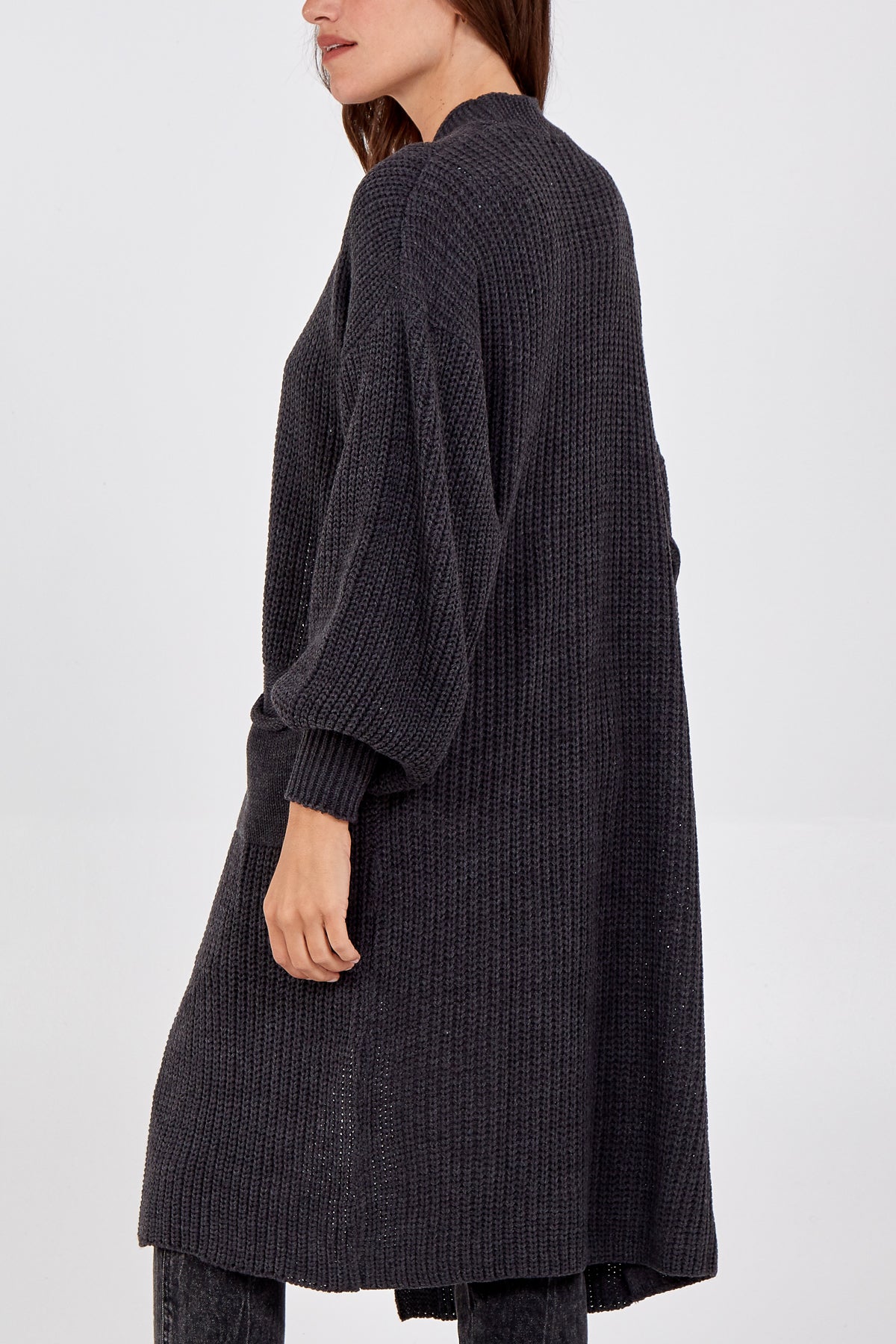 Open Front Balloon Long Sleeve Cardigan