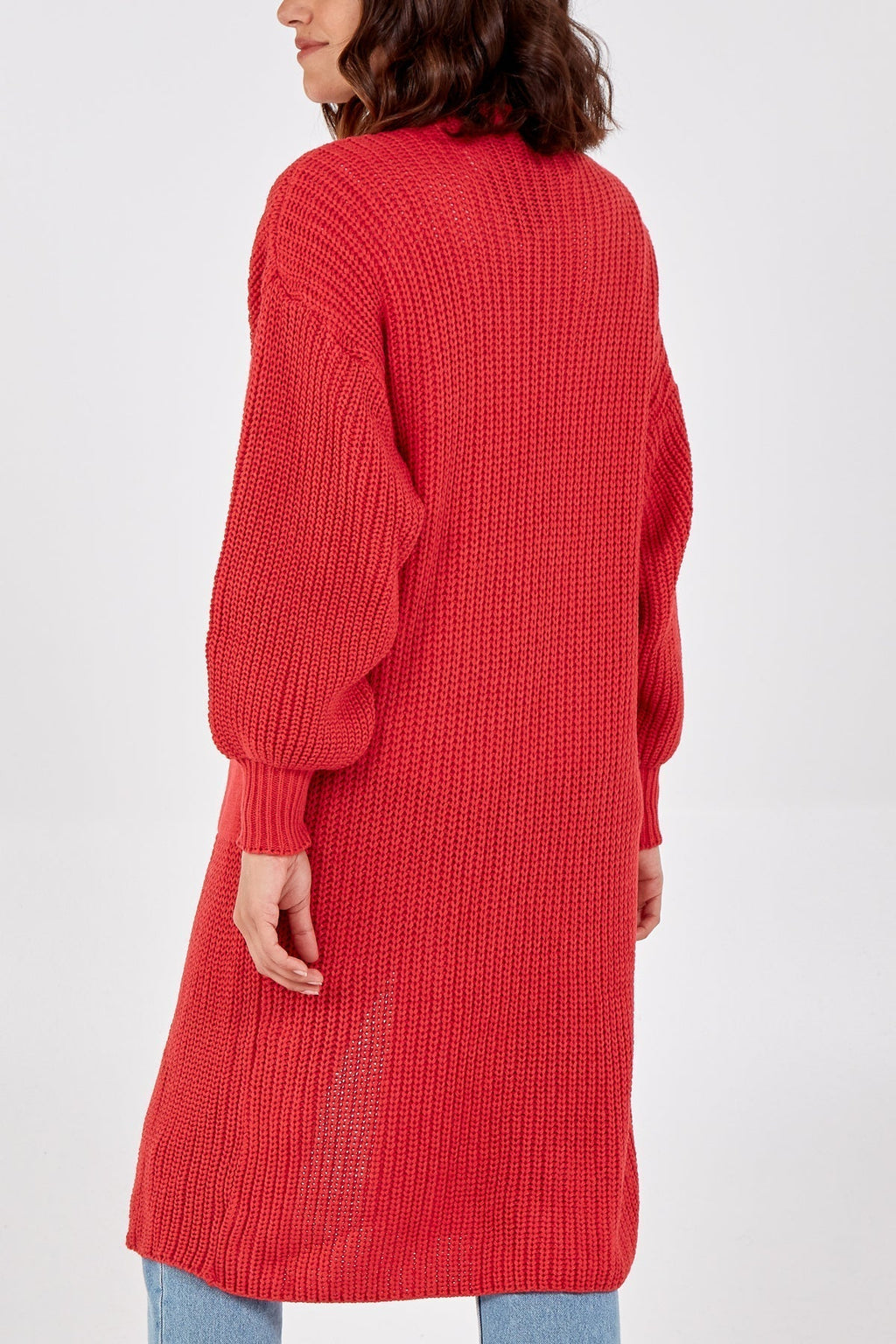 Open Front Balloon Long Sleeve Cardigan