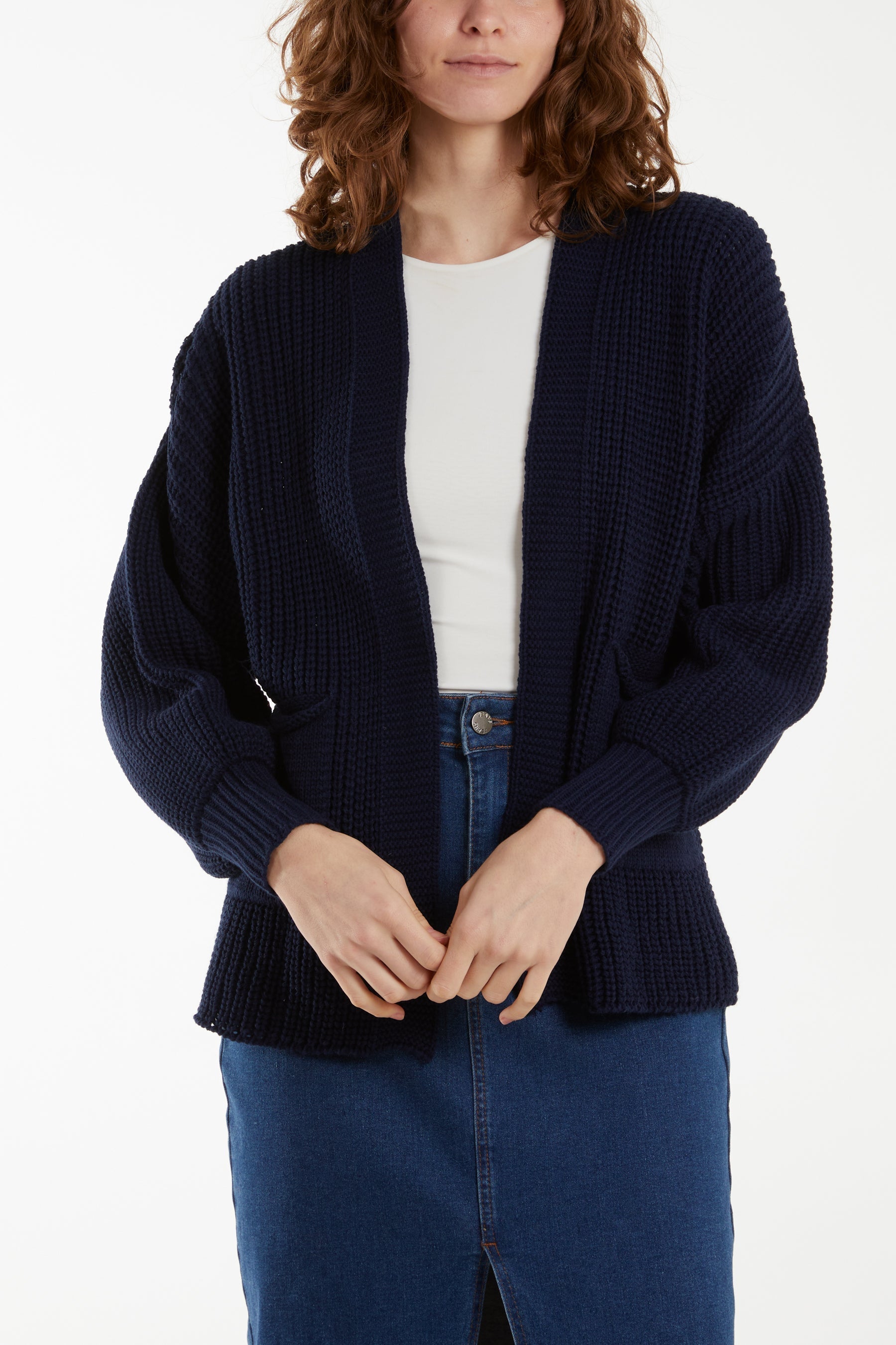 Navy Edge To Edge Knitted Short Cardigan For Women ONE SIZE - Dropwear