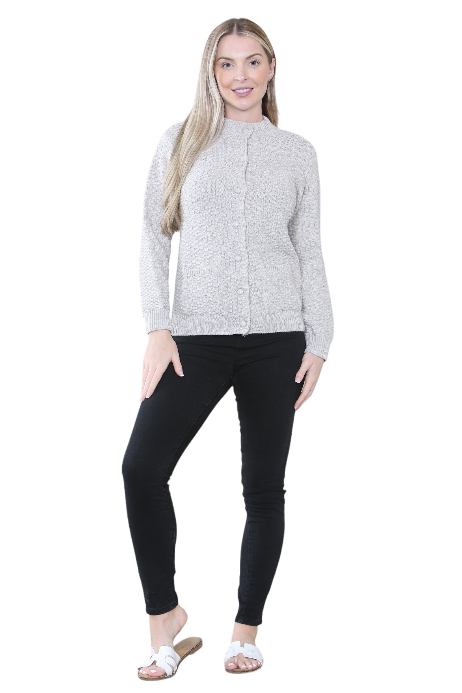 Women's Knitted Winter Cardigan Long Sleeve Warmth with Crew Neck & Ribbed Knit For Women  - Dropwear