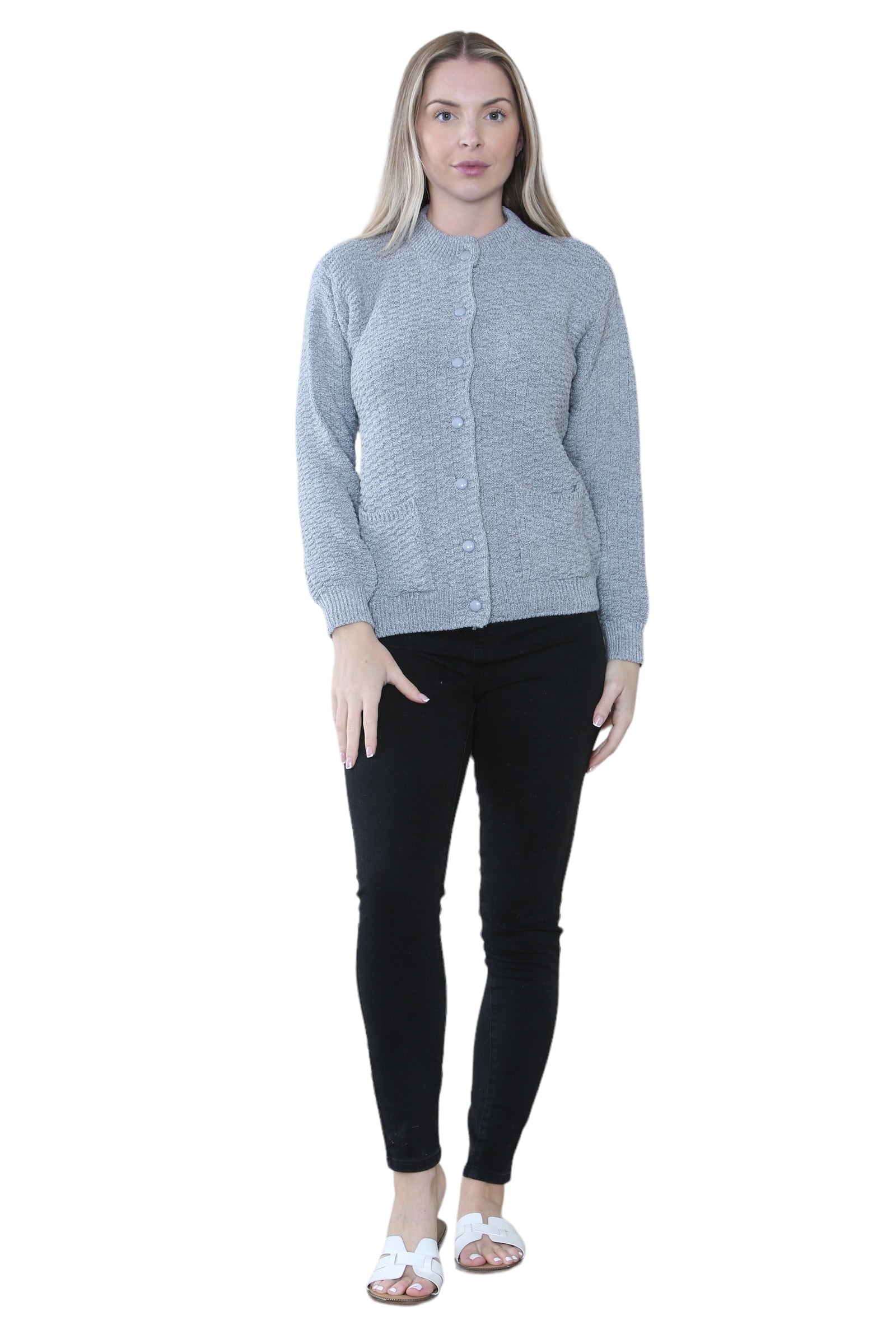 Women's Knitted Winter Cardigan Long Sleeve Warmth with Crew Neck & Ribbed Knit For Women  - Dropwear