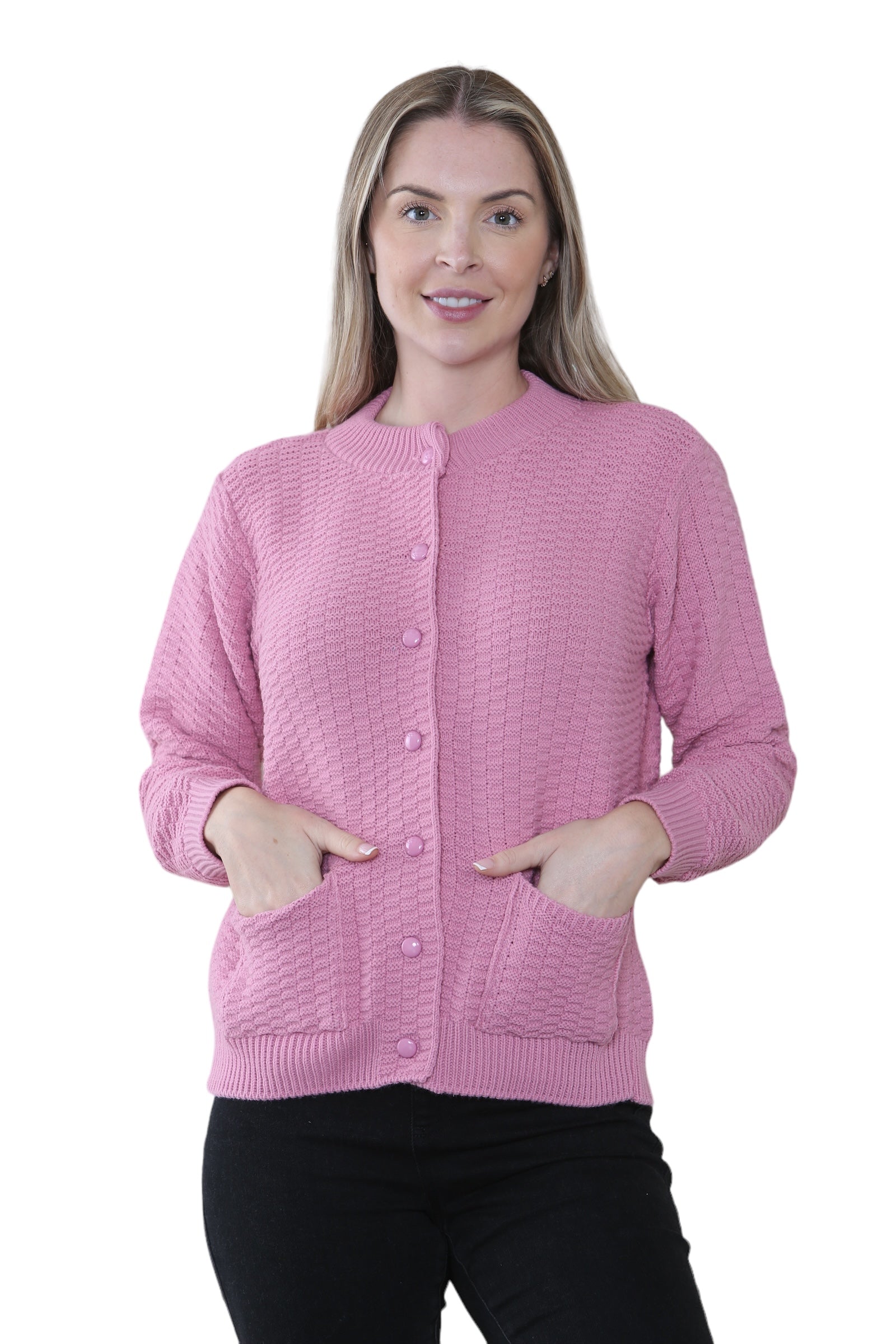 Purple Women's Knitted Winter Cardigan Long Sleeve Warmth with Crew Neck & Ribbed Knit For Women 16-18 - Dropwear