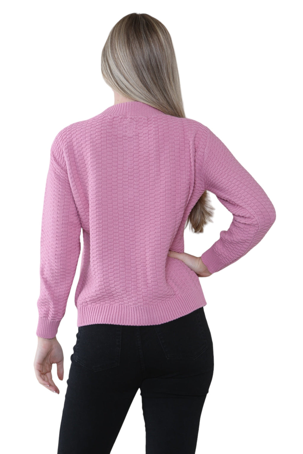 Purple Women's Knitted Winter Cardigan Long Sleeve Warmth with Crew Neck & Ribbed Knit For Women 8-10 - Dropwear
