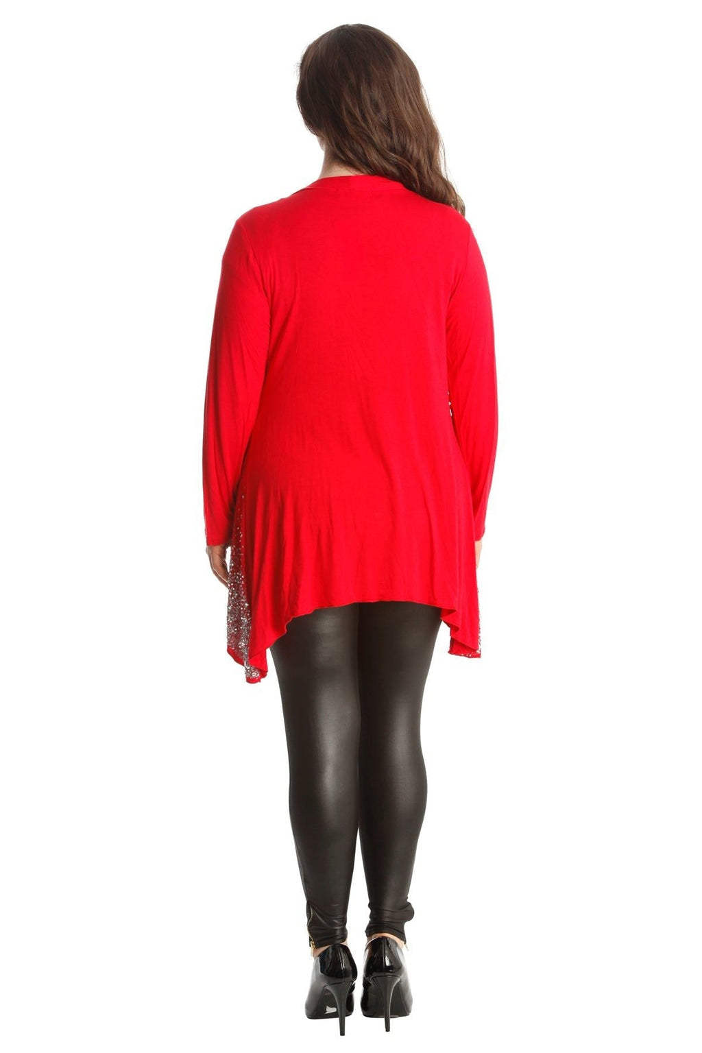 Red Sequin Sparkle Open Cardigan For Women 26-28 - Dropwear