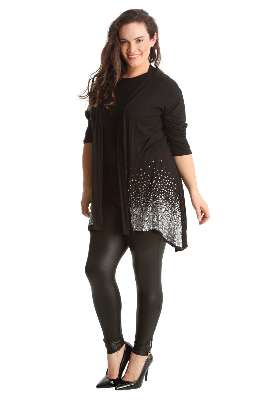 Black Sequin Sparkle Open Cardigan For Women 26-28 - Dropwear