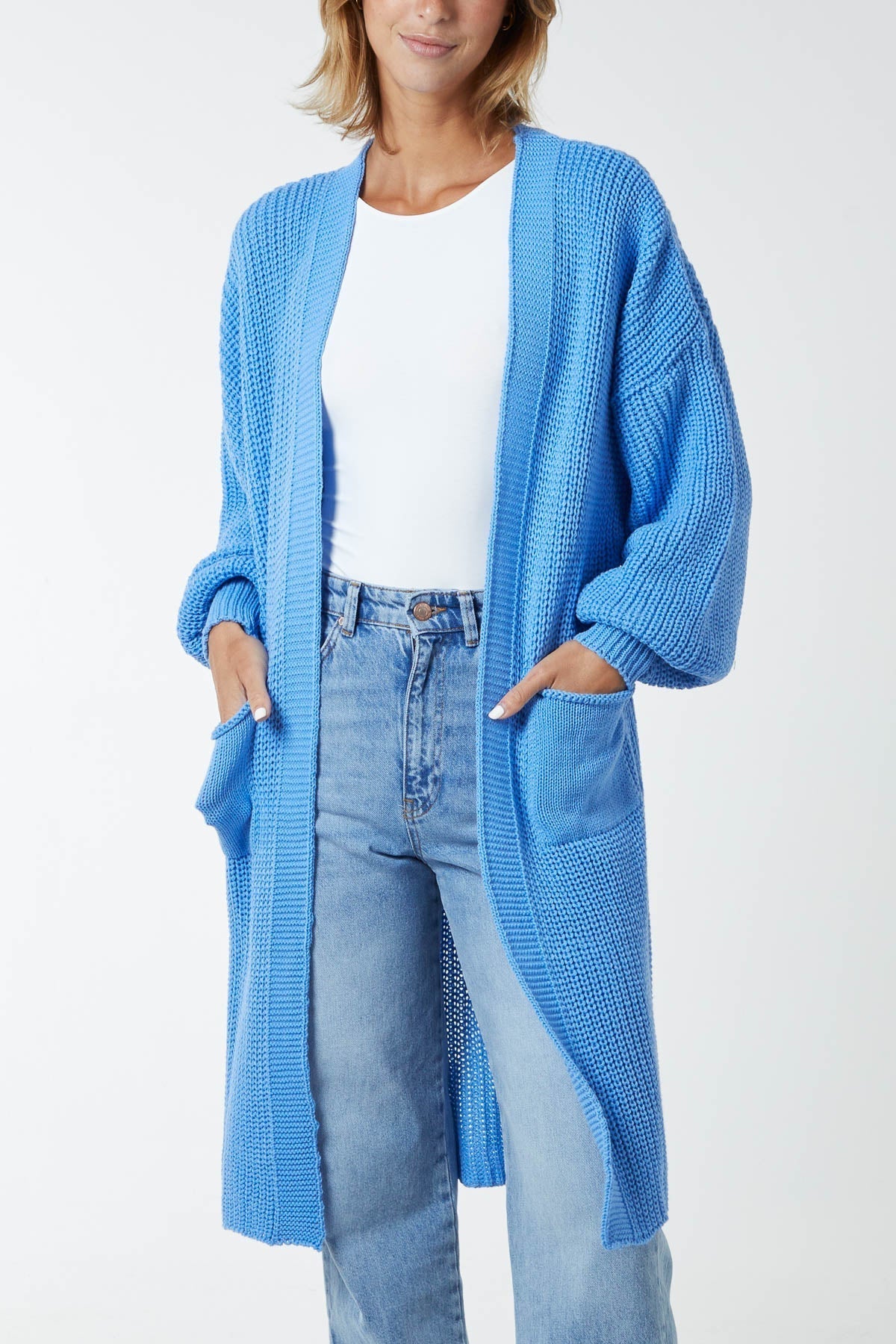 Open Front Balloon Long Sleeve Cardigan