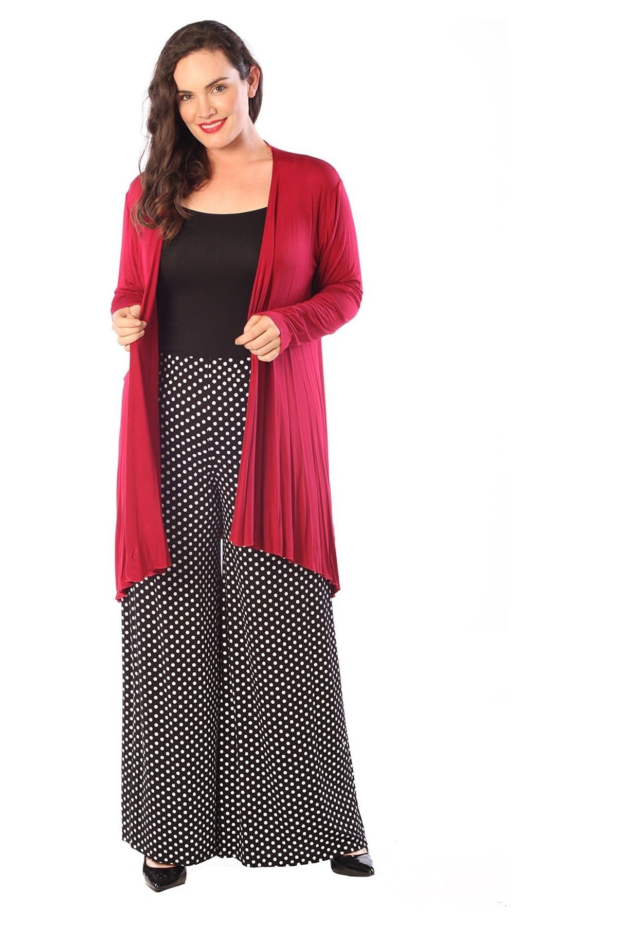 Red Open Front Hanky Hem Longsleeve Cardigan For Women 20 - Dropwear