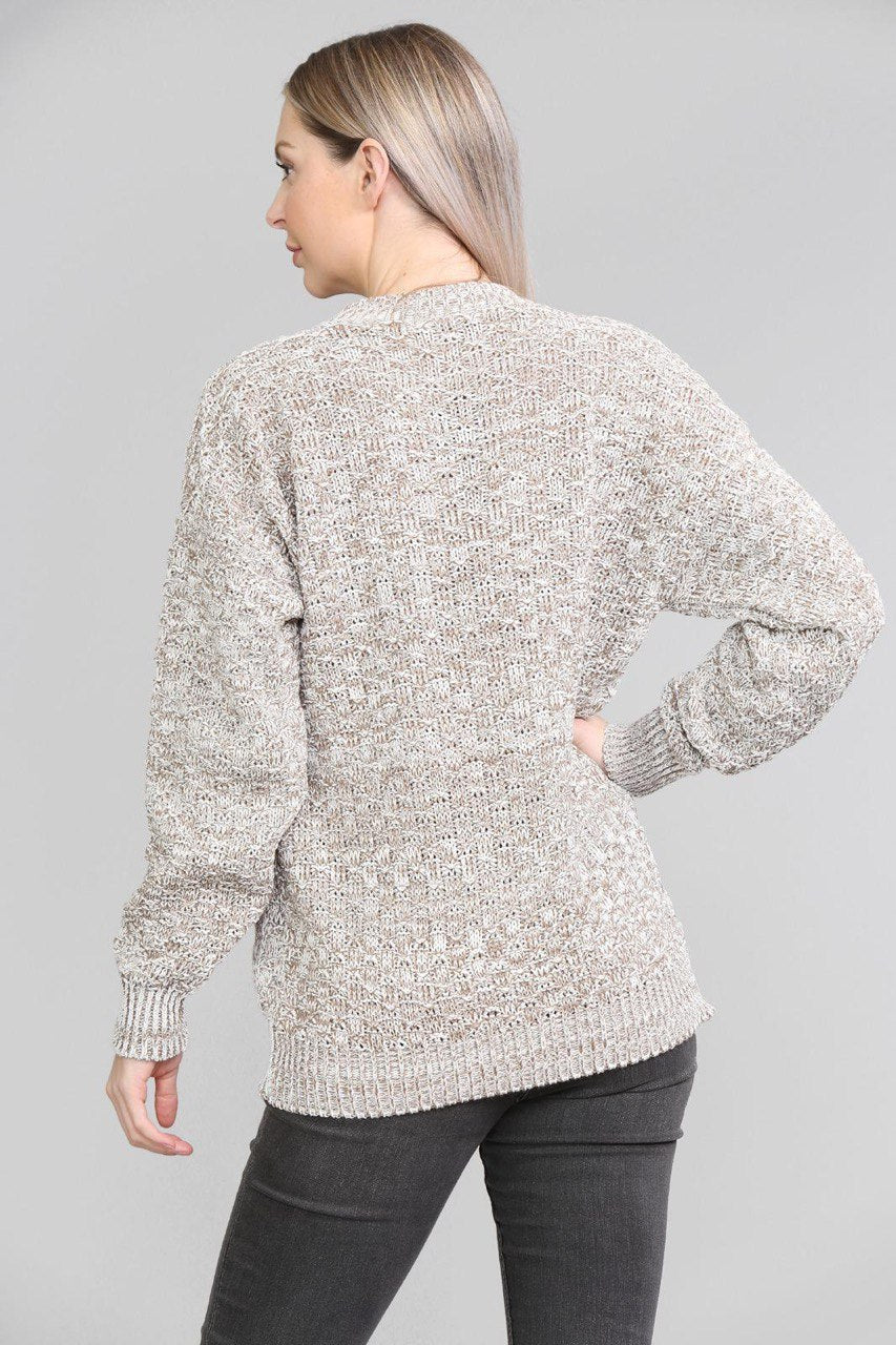 Marl Charcoal Chunky Cable Knit Long Sleeve Cardigan For Women 8-10 - Dropwear