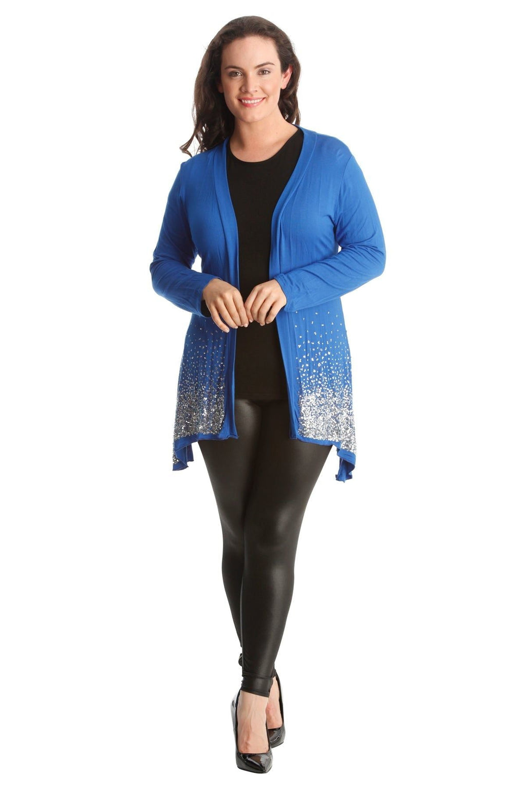 Purple Sequin Sparkle Open Cardigan For Women 26-28 - Dropwear