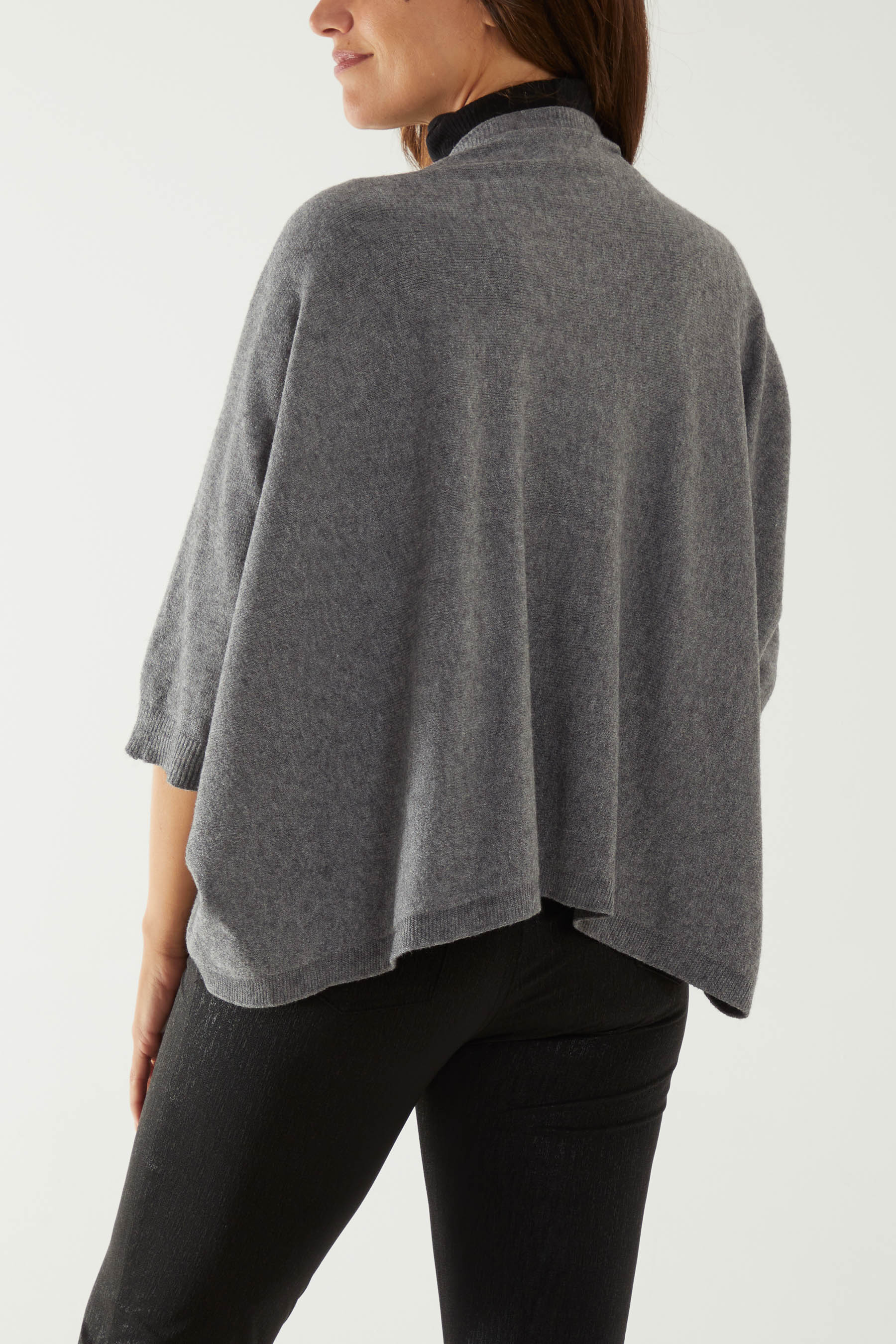 Grey Fine Knit 3/4 Batwing Cardigan For Women ONE SIZE - Dropwear