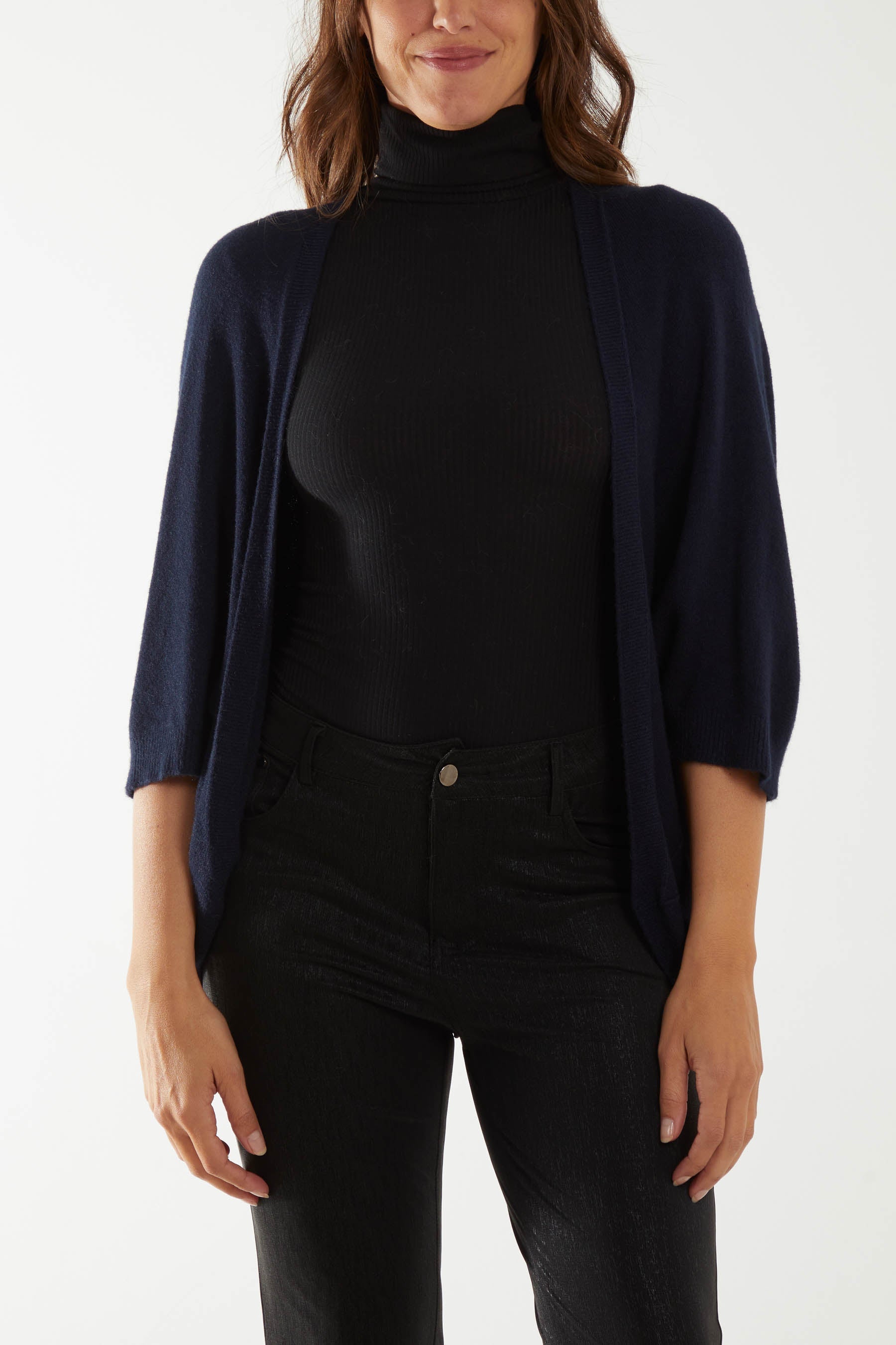 Fine Knit 3/4 Batwing Cardigan For Women  - Dropwear