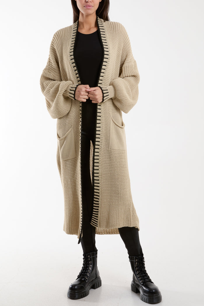 Blanket Stitch Hem Longline Cardigan One Size (8-18)