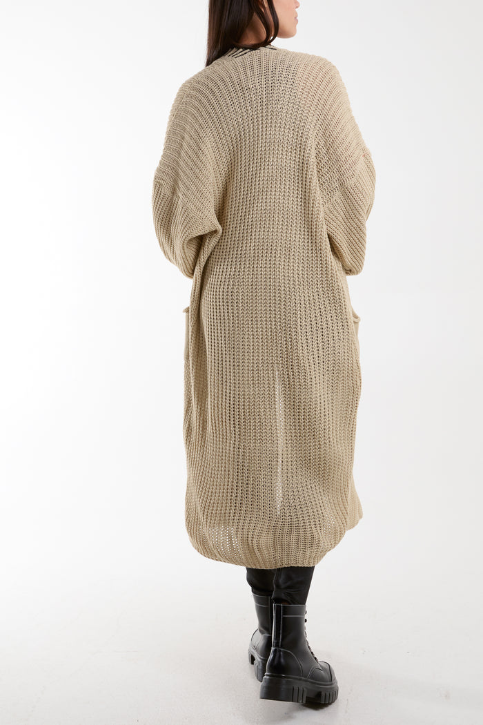 Blanket Stitch Hem Longline Cardigan One Size (8-18)