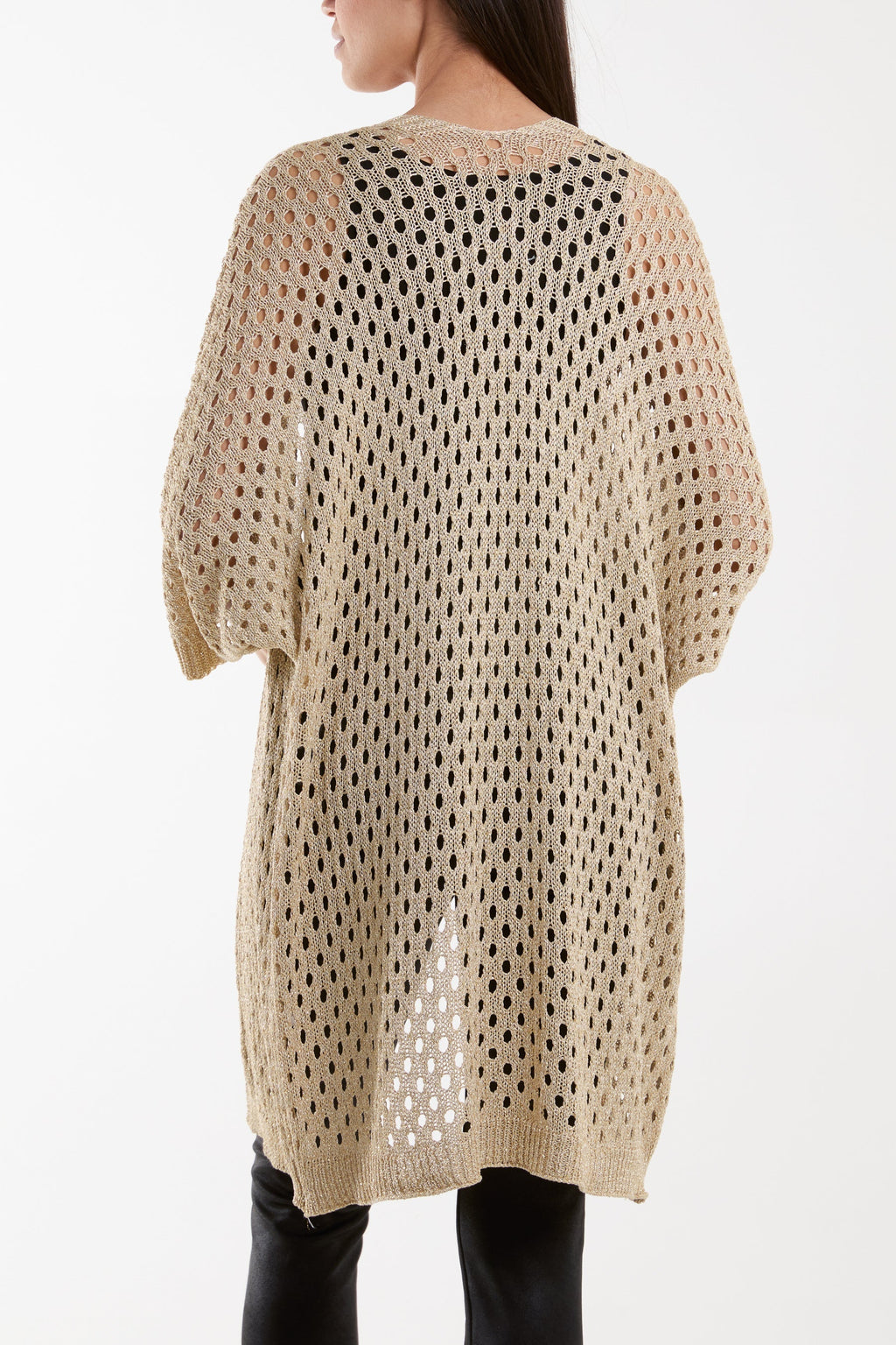 Gold Crochet 3/4 Sleeve Long Cardigan For Women ONE SIZE - Dropwear