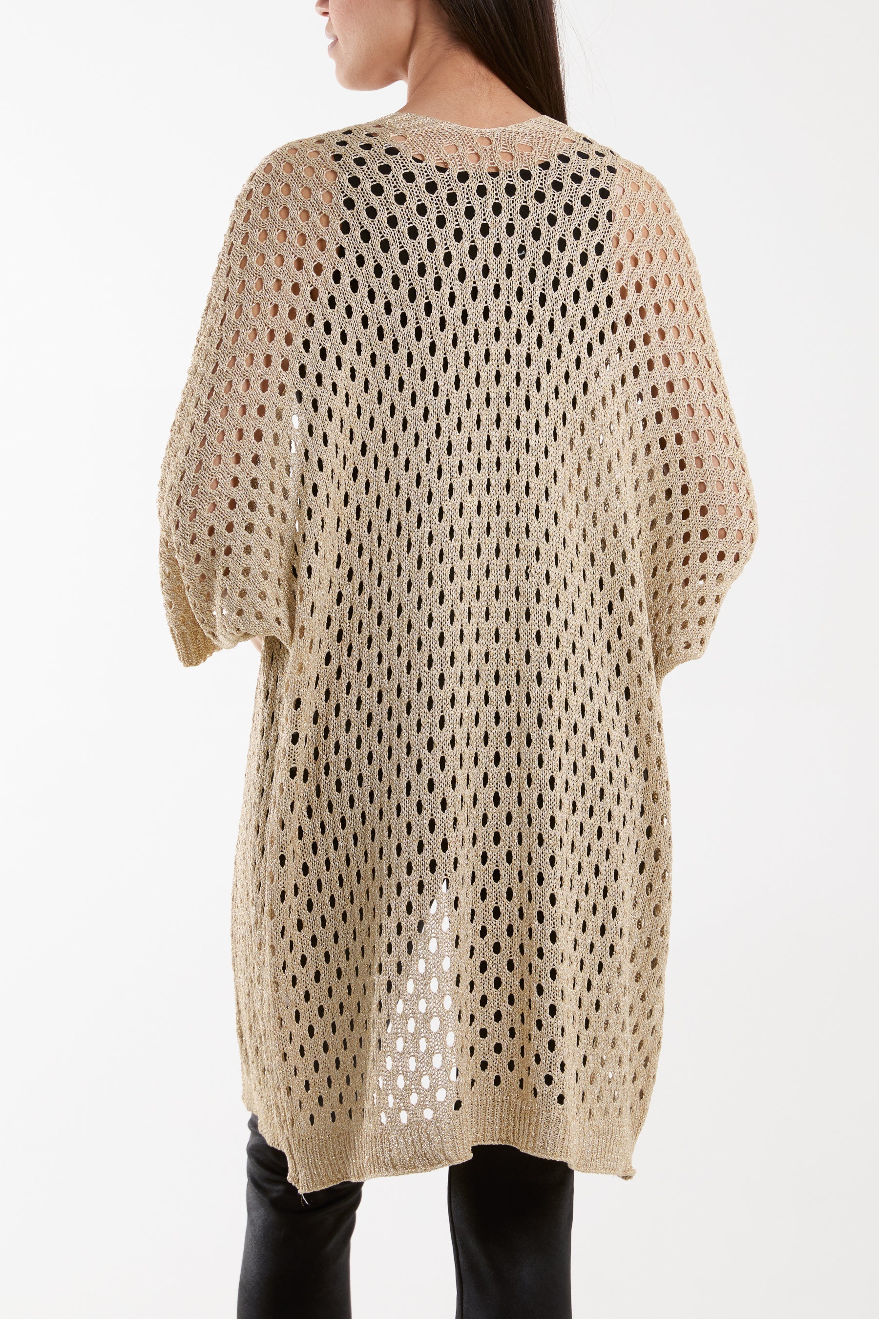 Gold Crochet 3/4 Sleeve Long Cardigan For Women ONE SIZE - Dropwear