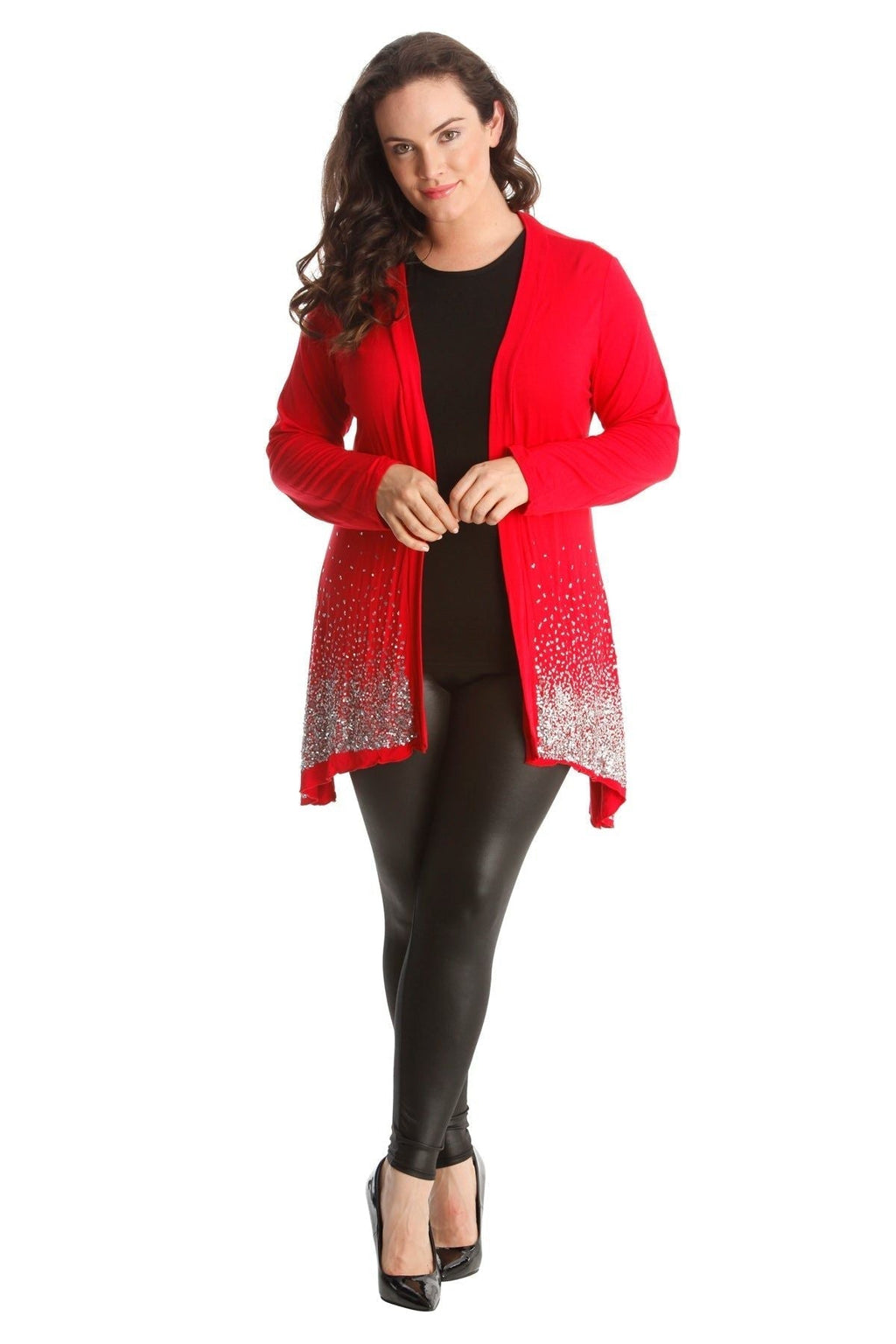 Red Sequin Sparkle Open Cardigan For Women 20 - Dropwear
