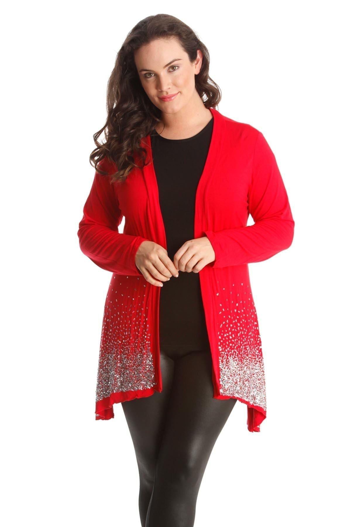 Red Sequin Sparkle Open Cardigan For Women 18 - Dropwear