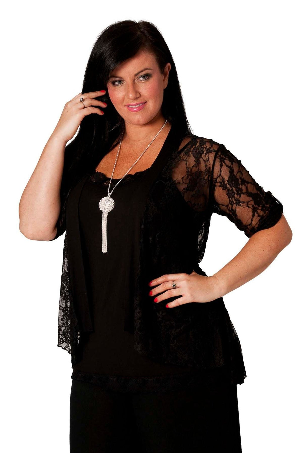 Black Lace Open Cardigan Top For Women 26-28 - Dropwear