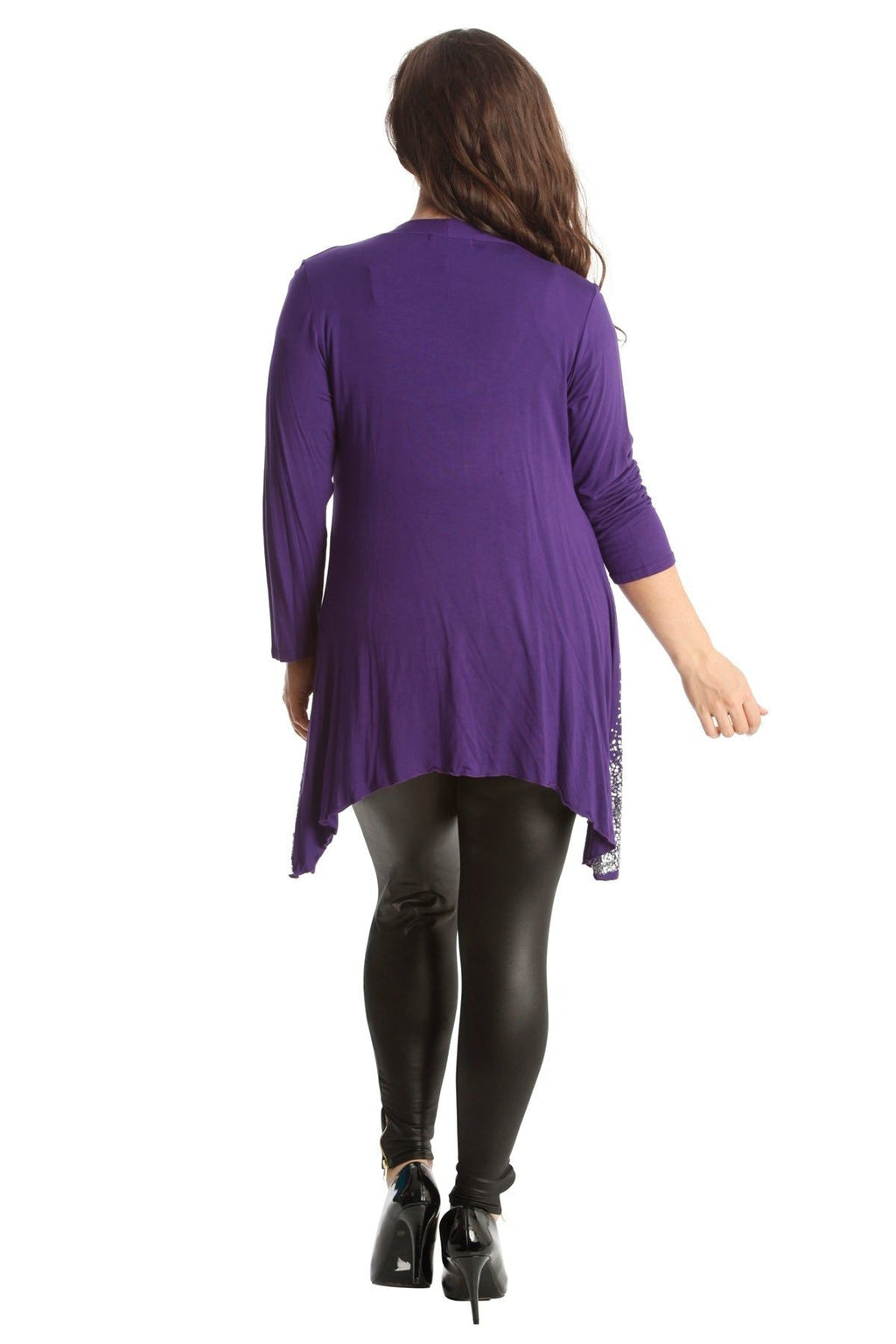 Purple Sequin Sparkle Open Cardigan For Women 20 - Dropwear