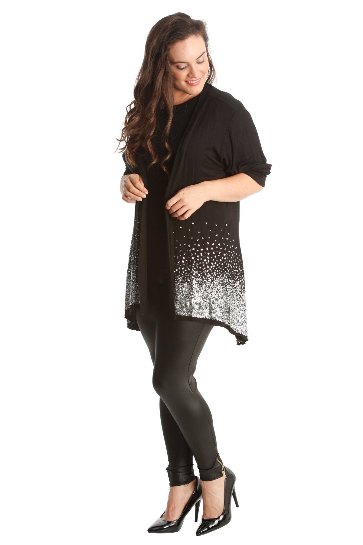 Blue Sequin Sparkle Open Cardigan For Women 14 - Dropwear
