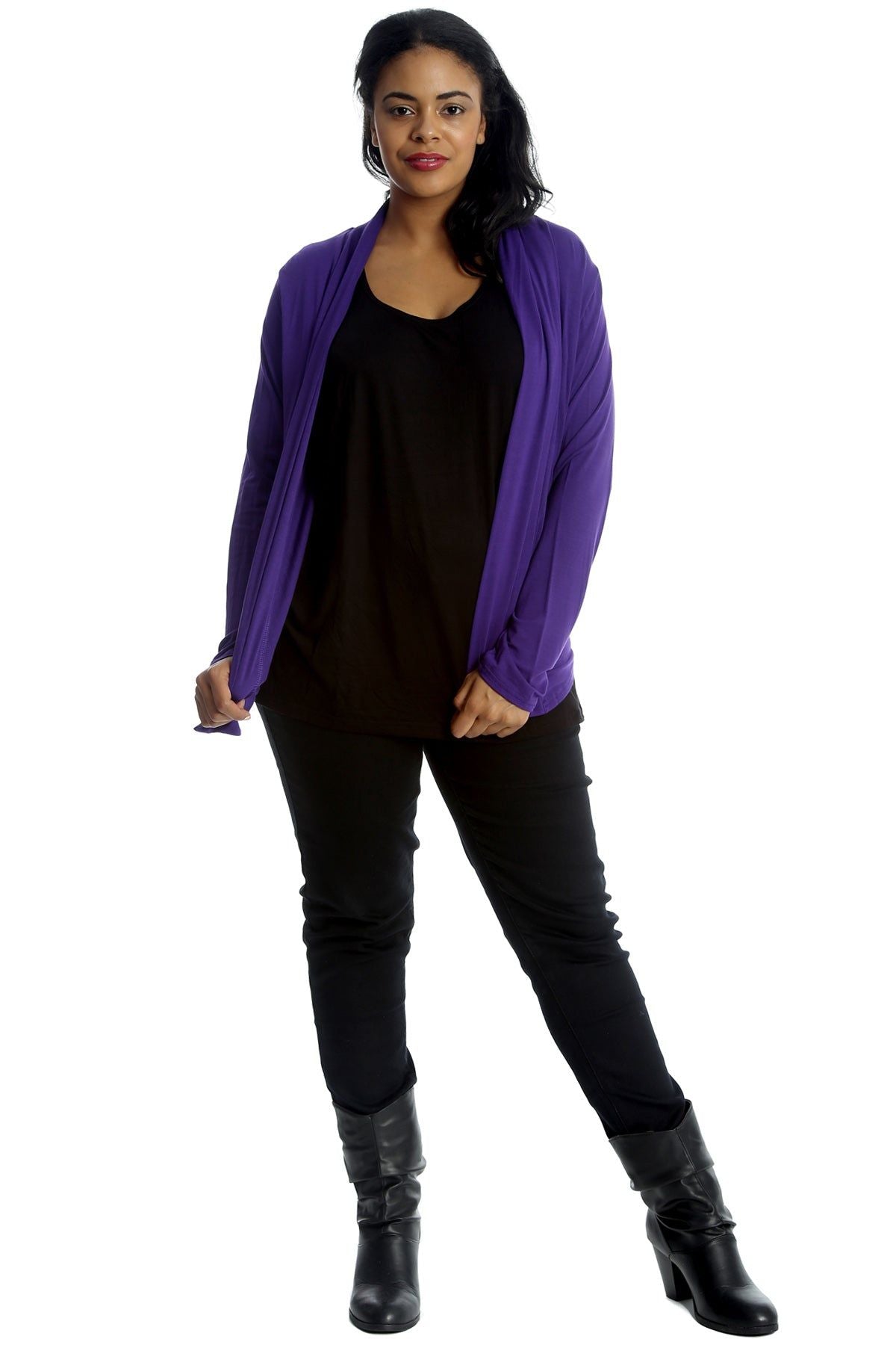 Purple Floral Lace Back Cardigan Open Top For Women 26-28 - Dropwear